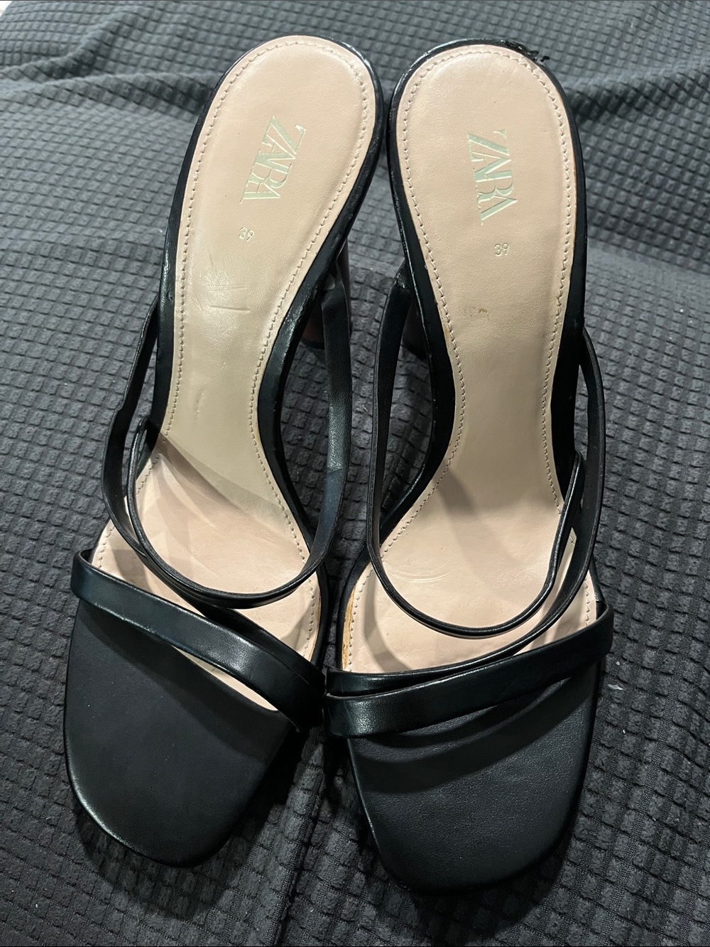 Zara Black Minimal Strappy Heeled Sandals